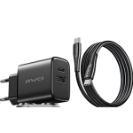 Ταχυφορτιστής 22.5W USB-C + USB-A Με Καλώδιο Type-C Awei PD85C-EU