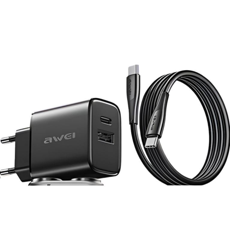 Ταχυφορτιστής 22.5W USB-C + USB-A Με Καλώδιο Type-C Awei PD85C-EU