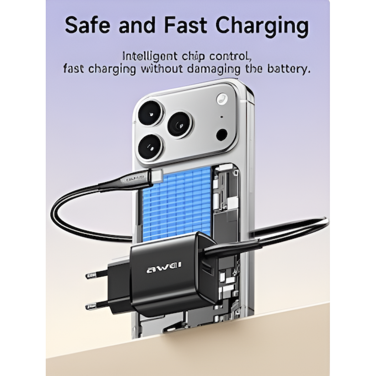 Ταχυφορτιστής 22.5W USB-C + USB-A Με Καλώδιο Lightning Awei PD85I-EU - Image 4