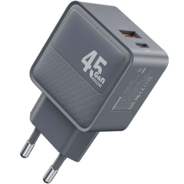Ταχυφορτιστής GaN USB-C + USB-A 45W Wekome WP-U103 Γκρι