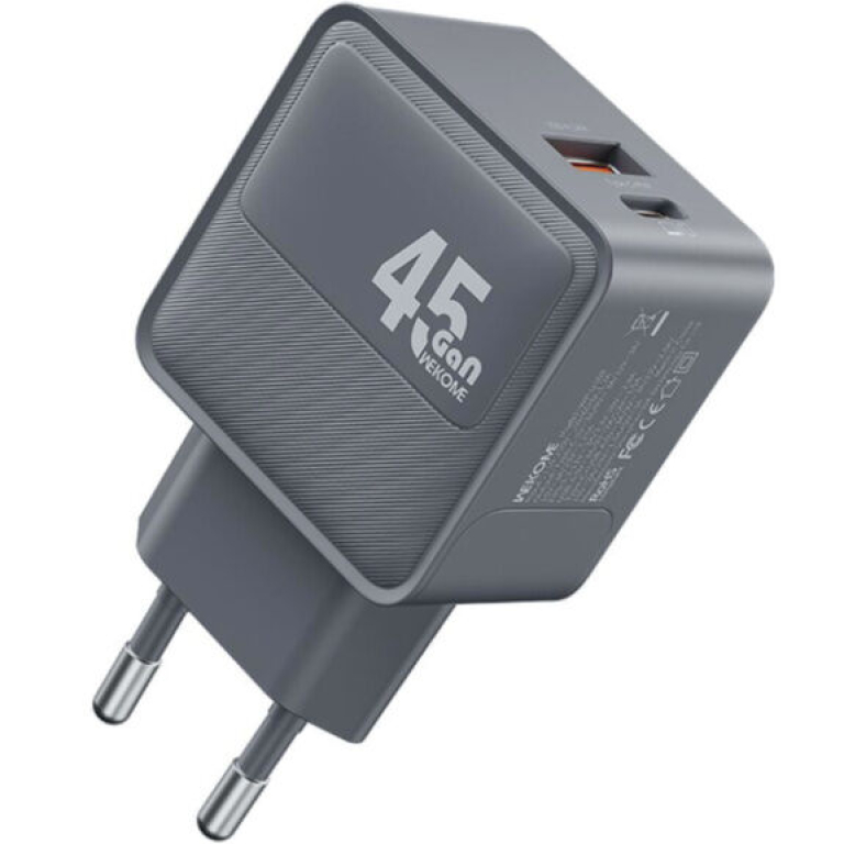 Ταχυφορτιστής GaN USB-C + USB-A 45W Wekome WP-U103 Γκρι