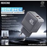 Ταχυφορτιστής GaN USB-C + USB-A 45W Wekome WP-U103 Γκρι - Image 3