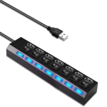 USB 2.0 Hub 7 Θυρών με Σύνδεση USB-A – Μαύρο, Ταχύτητα 480Mbps, Μεμονωμένοι Διακόπτες On/Off