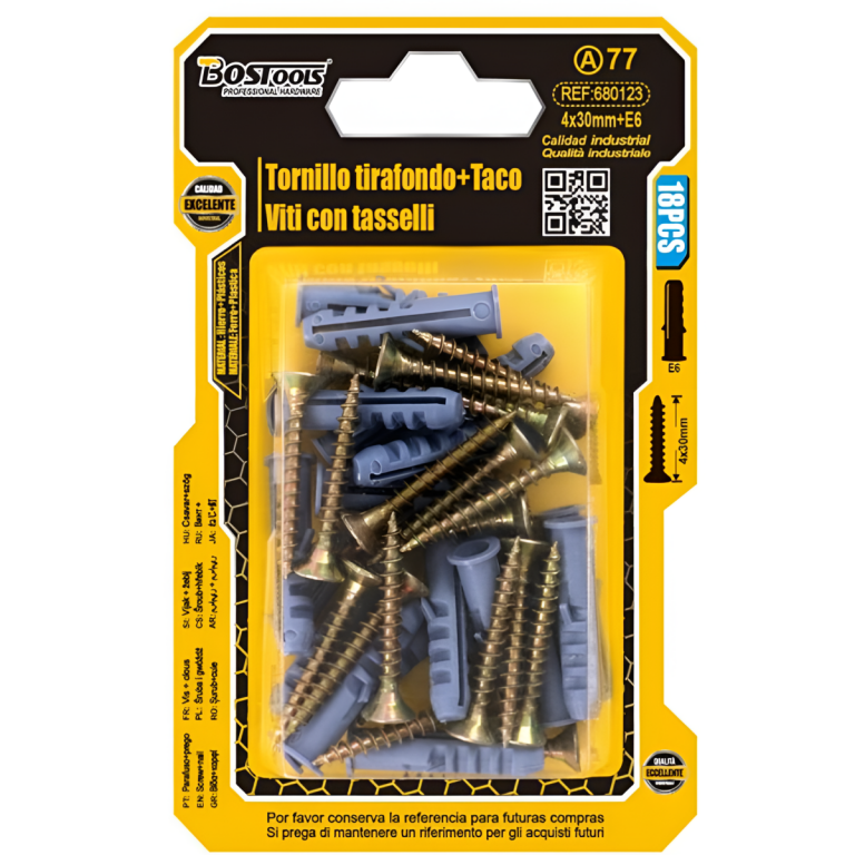 Βίδες 4x30mm & Ούπα E6 Σετ 18 Τεμαχίων BossTools 680123