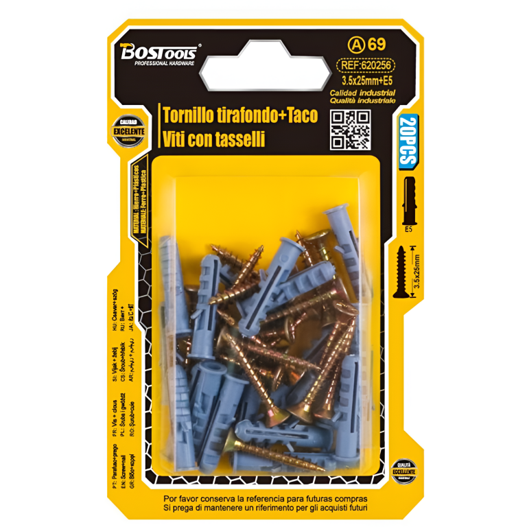 Βίδες με Ούπα 3.5x25mm E5 Σετ 20 Τεμαχίων Bostools 620256
