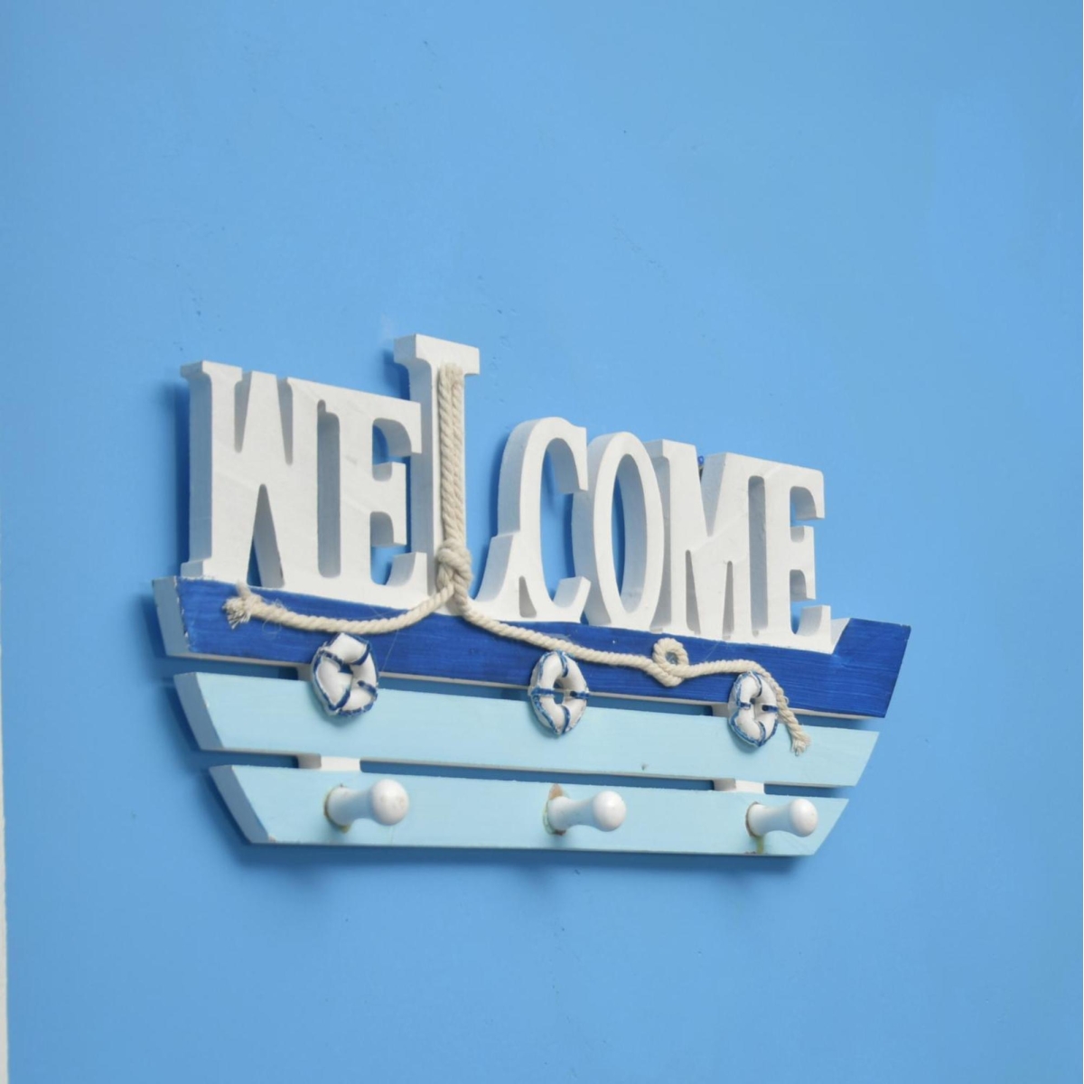 Ξύλινη Κρεμάστρα Τοίχου "Welcome" με Ναυτικό Σχέδιο F23030 - Image 2