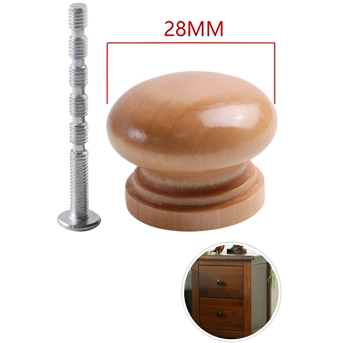 Ξύλινο Πόμολο Επίπλων 28mm 2 τμχ BossTools 680572