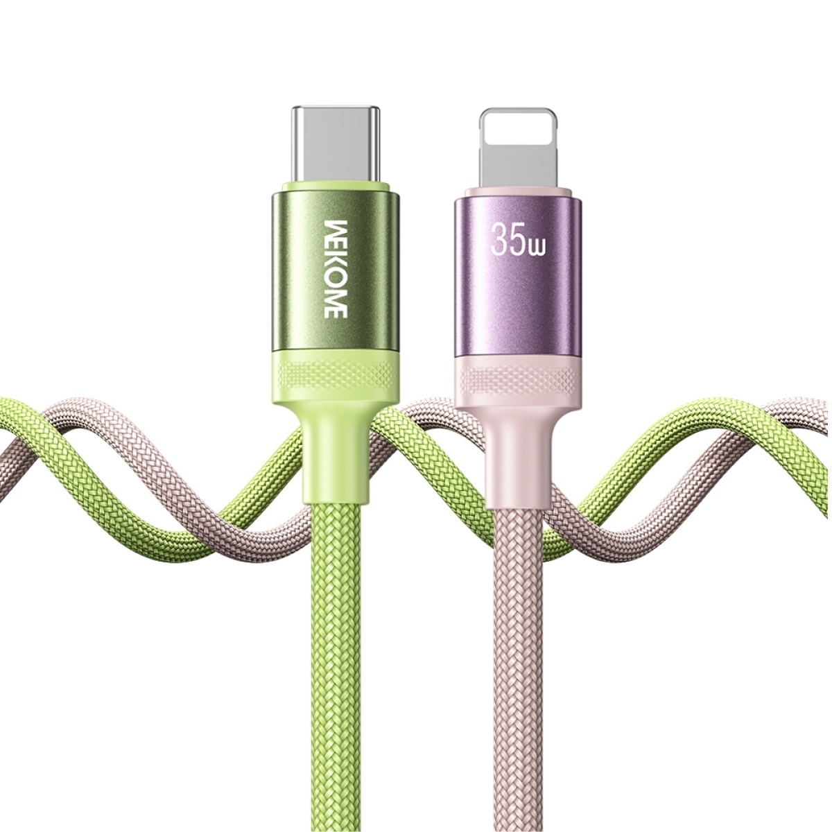 Καλώδιο Φόρτισης WK WDC-C19 USB-C to Lightning PD 35W 1.2m Ροζ-Πράσινο - Image 3