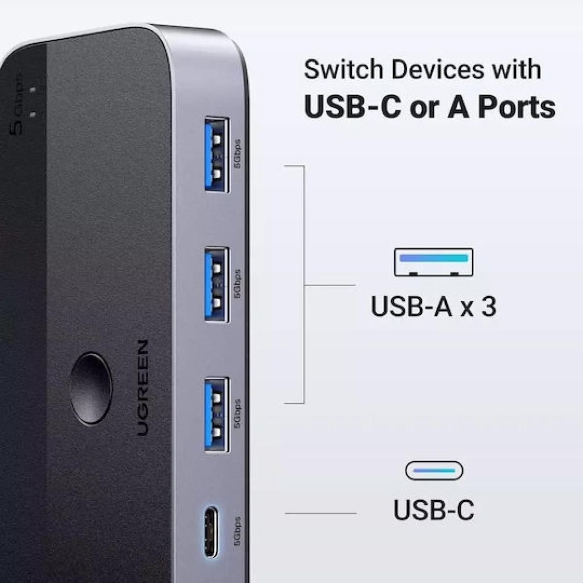 Ugreen USB 3.0 Switch 2X4 Out - Μαύρο CM662 - Image 3