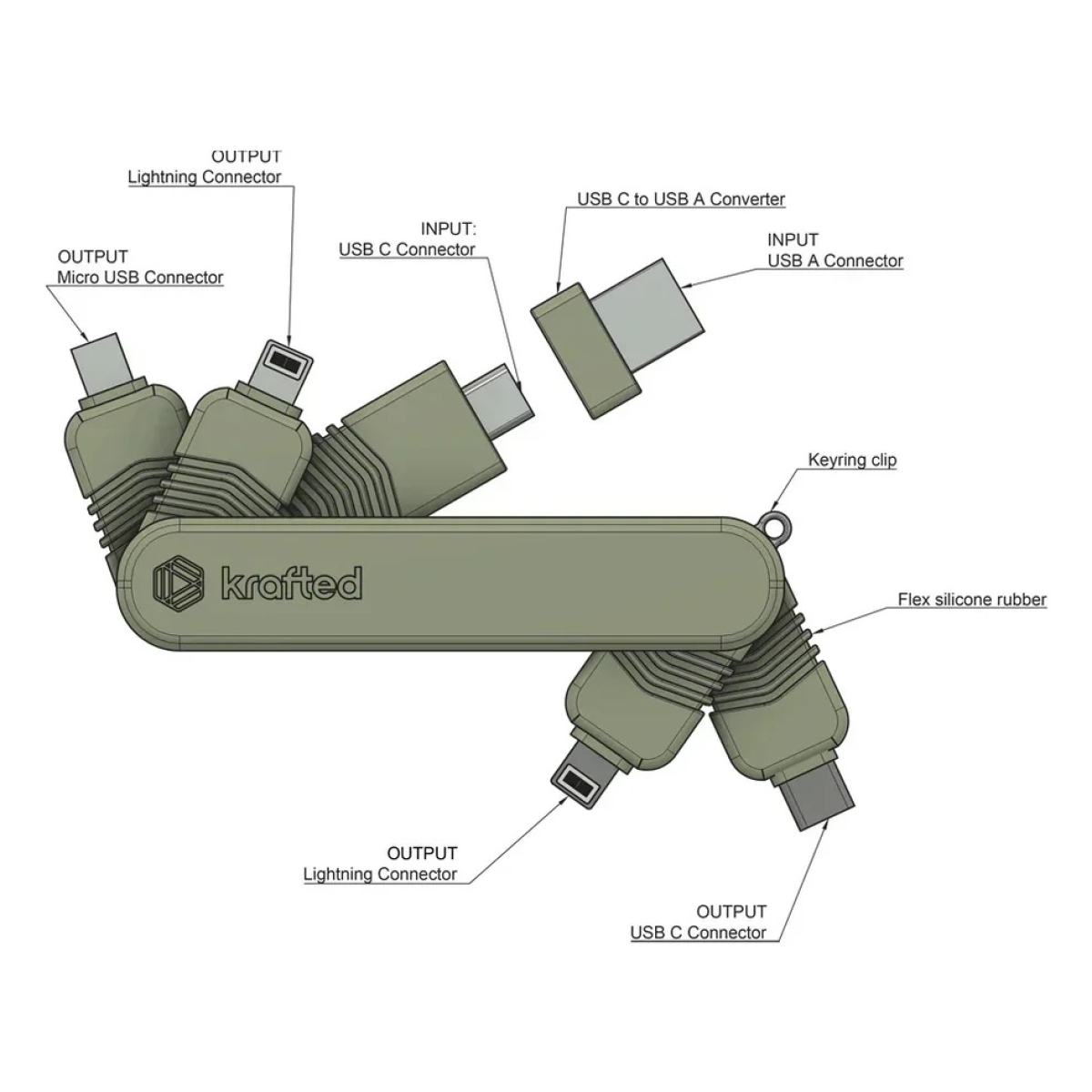 krafted Connex Cable Adaptor Hub Charcoal Grey - Image 2