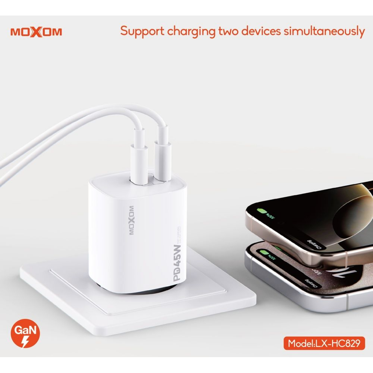 45W GaN Φορτιστής Ταχείας Φόρτισης με 2x USB-C Moxom LX-HC829 - Image 2