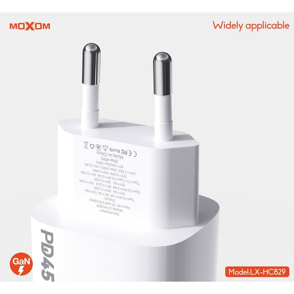 45W GaN Φορτιστής Ταχείας Φόρτισης με 2x USB-C Moxom LX-HC829 - Image 3