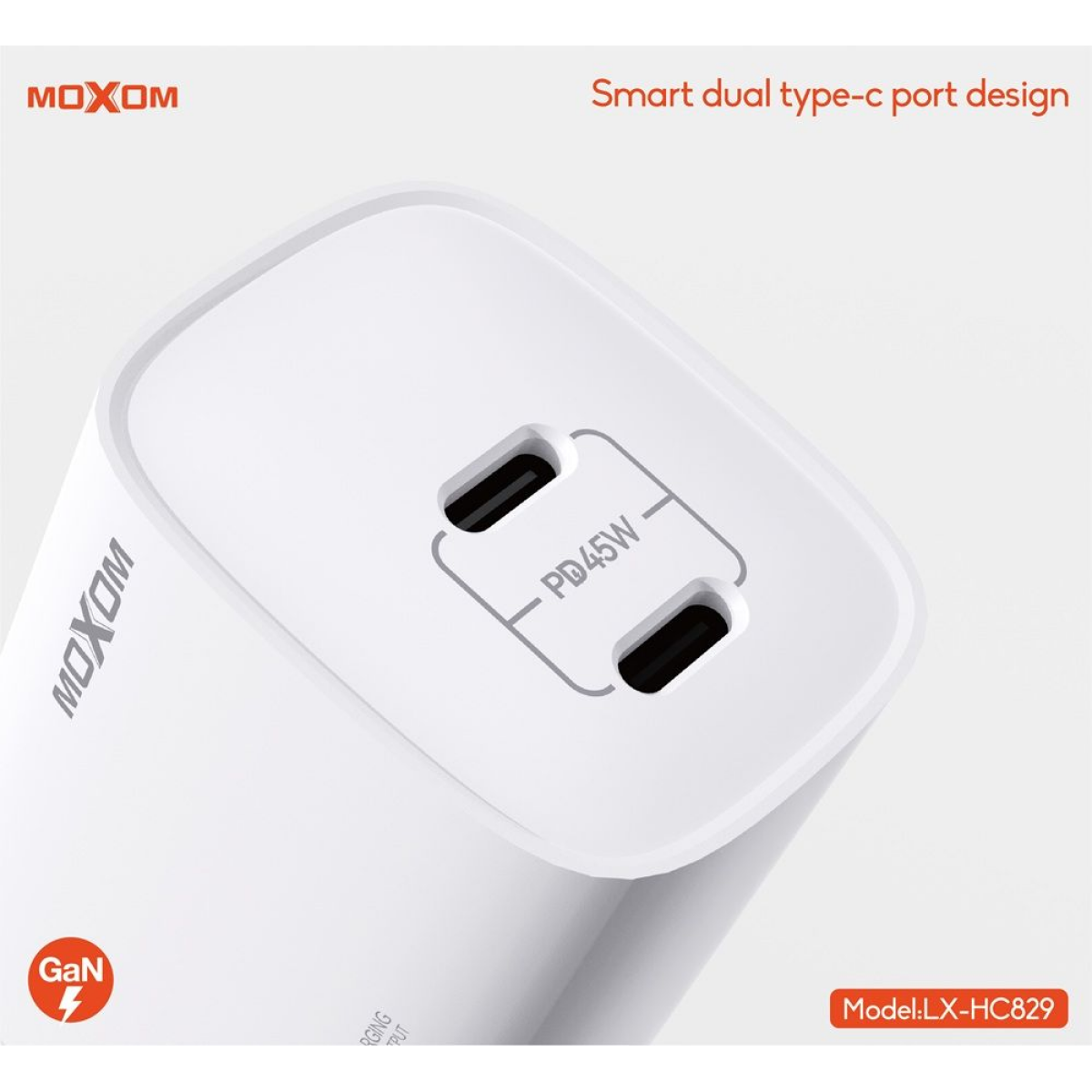 45W GaN Φορτιστής Ταχείας Φόρτισης με 2x USB-C Moxom LX-HC829 - Image 4