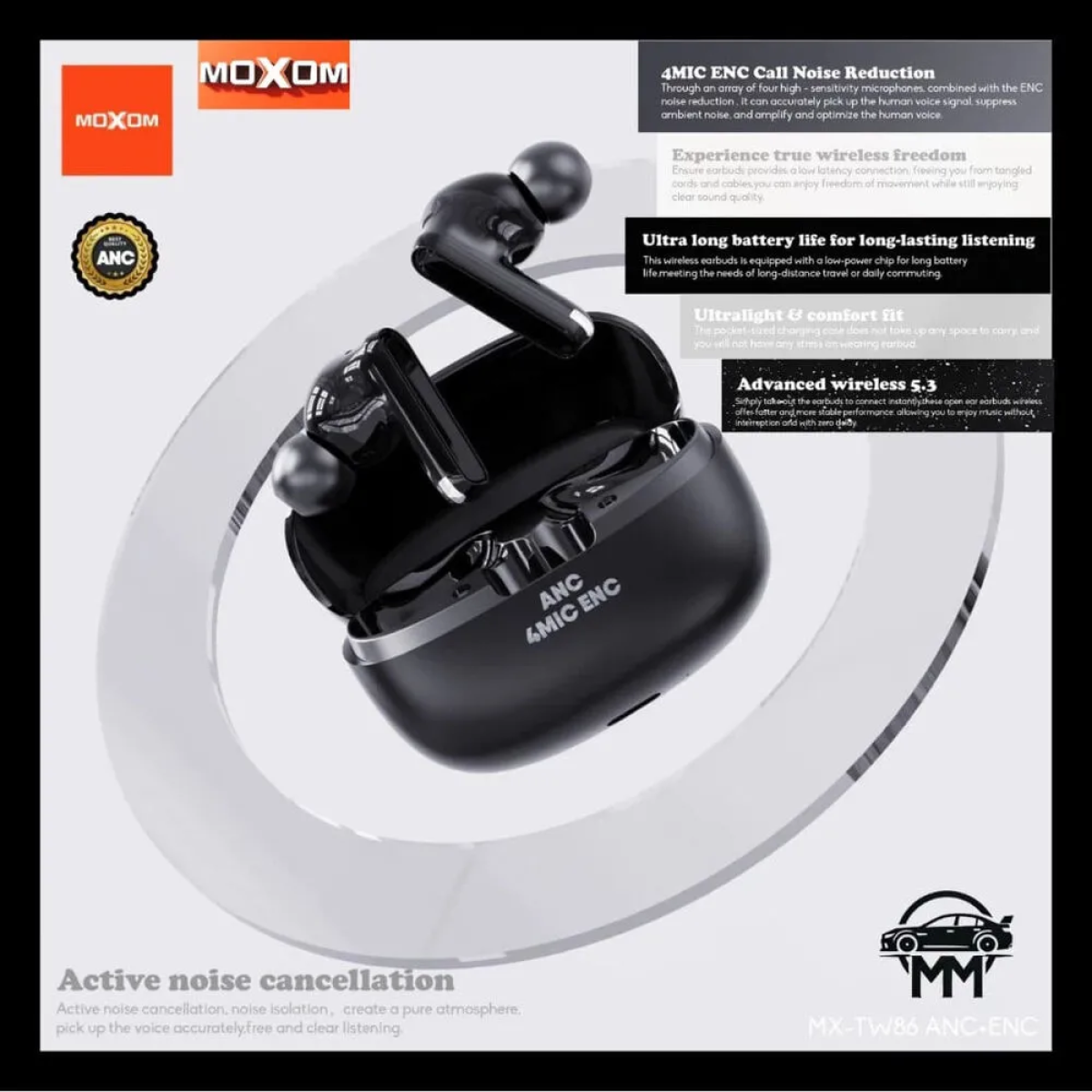 Ασύρματα Ακουστικά Bluetooth 5.3 με 4-Mic ENC & Θήκη Φόρτισης Type-C MOXOM MX-TW86 ANC - Image 3