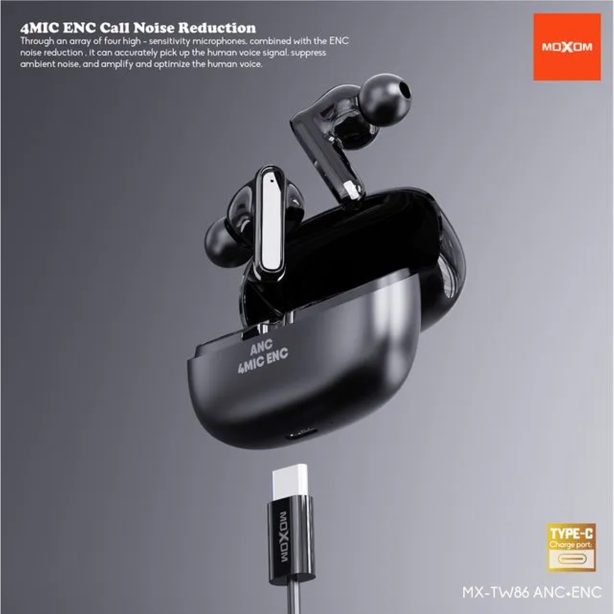 Ασύρματα Ακουστικά Bluetooth 5.3 με 4-Mic ENC & Θήκη Φόρτισης Type-C MOXOM MX-TW86 ANC - Image 5