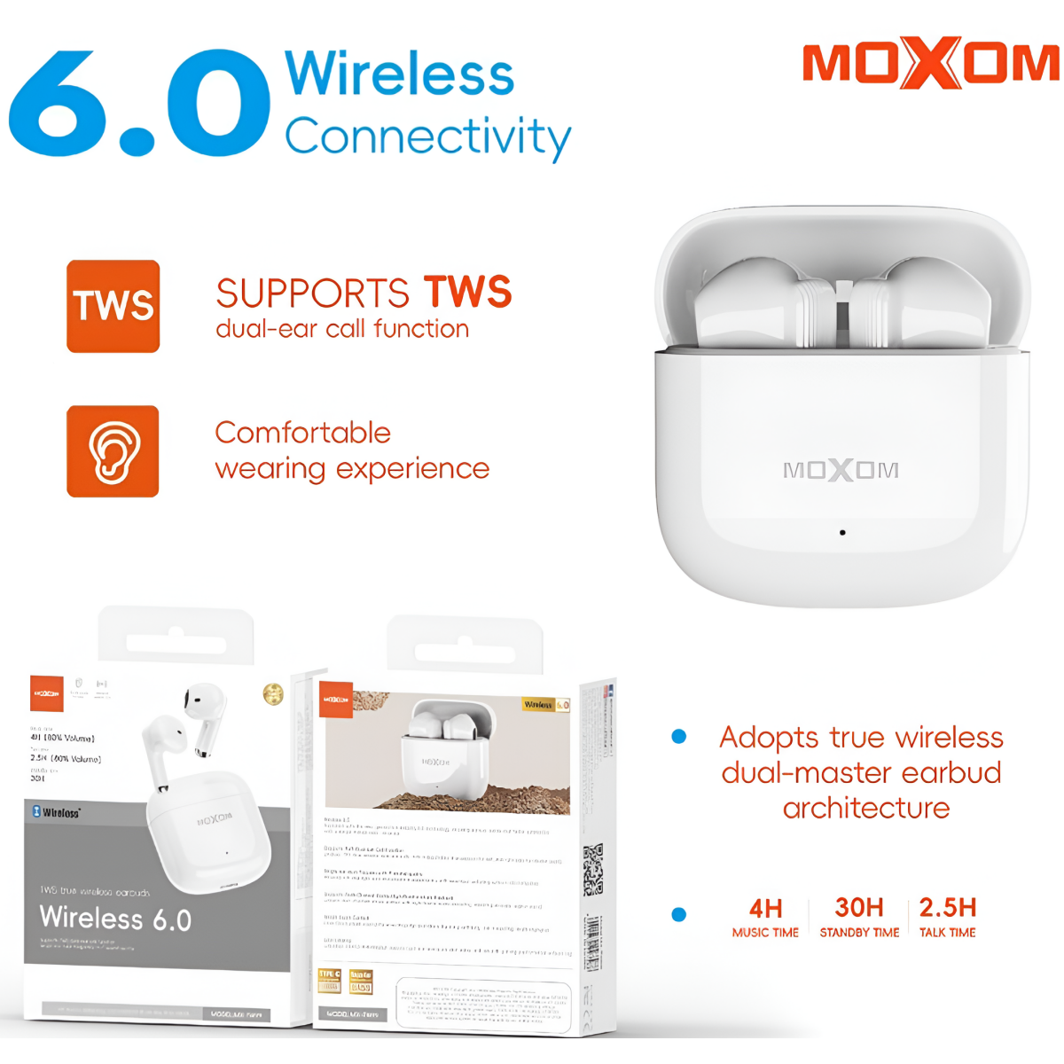 Ασύρματα Ακουστικά Bluetooth 6.0 TWS Dual-Ear Call Moxom MX-TW99 - Image 2