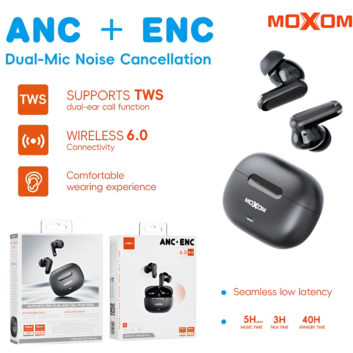 Ασύρματα Ακουστικά Bluetooth 6.0 TWS με ANC & ENC Moxom MX-TW97 - Image 3