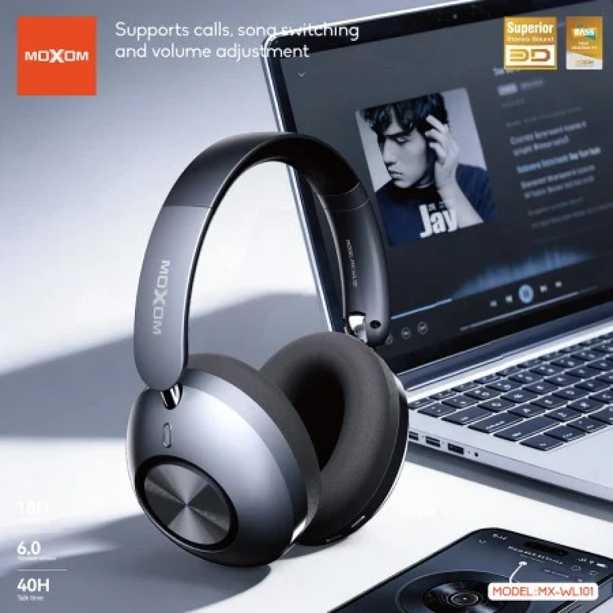 Ασύρματα Αναδιπλούμενα Ακουστικά Bluetooth MOXOM MX-WL101 - Image 5