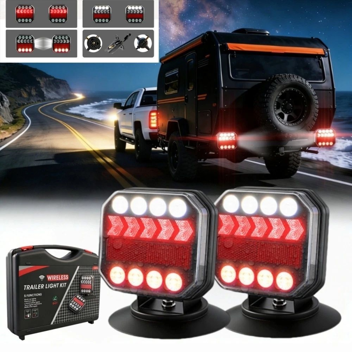 Ασύρματα Μαγνητικά Led Φώτα Trailer 12-24V IP67 Επαναφορτιζόμενα Usb-C