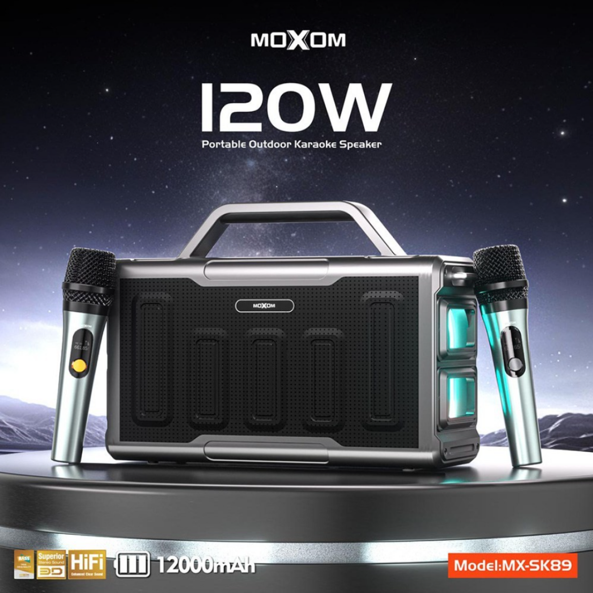 Ασύρματο Φορητό Ηχείο Bluetooth 5.3 120W με 2 Μικρόφωνα & RGB Moxom MX-SK89 - Image 5
