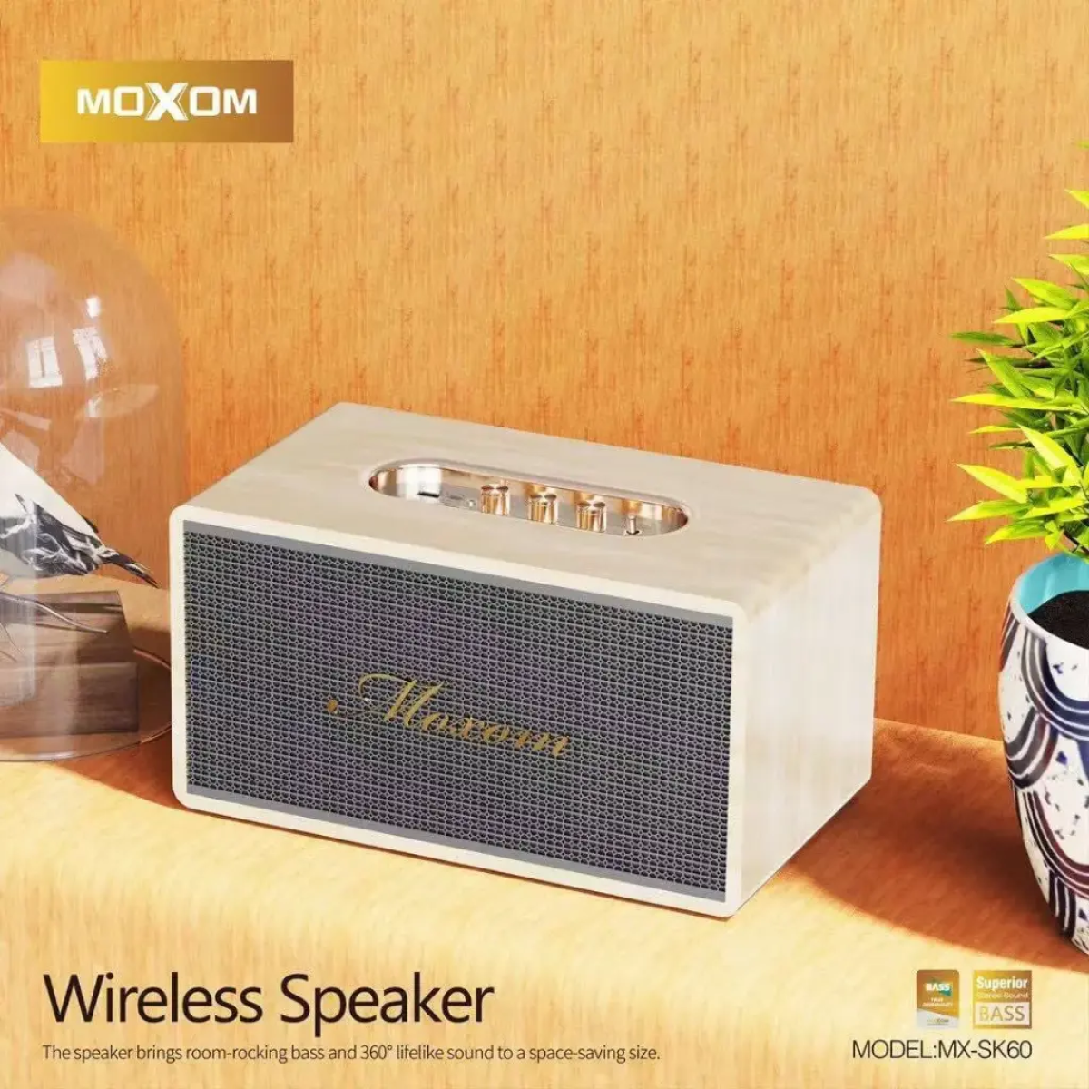 Ασύρματο Ηχείο Bluetooth 5.2 80W Hi-Fi με Ξύλινο Σχεδιασμό Moxom MX-SK60 - Image 4