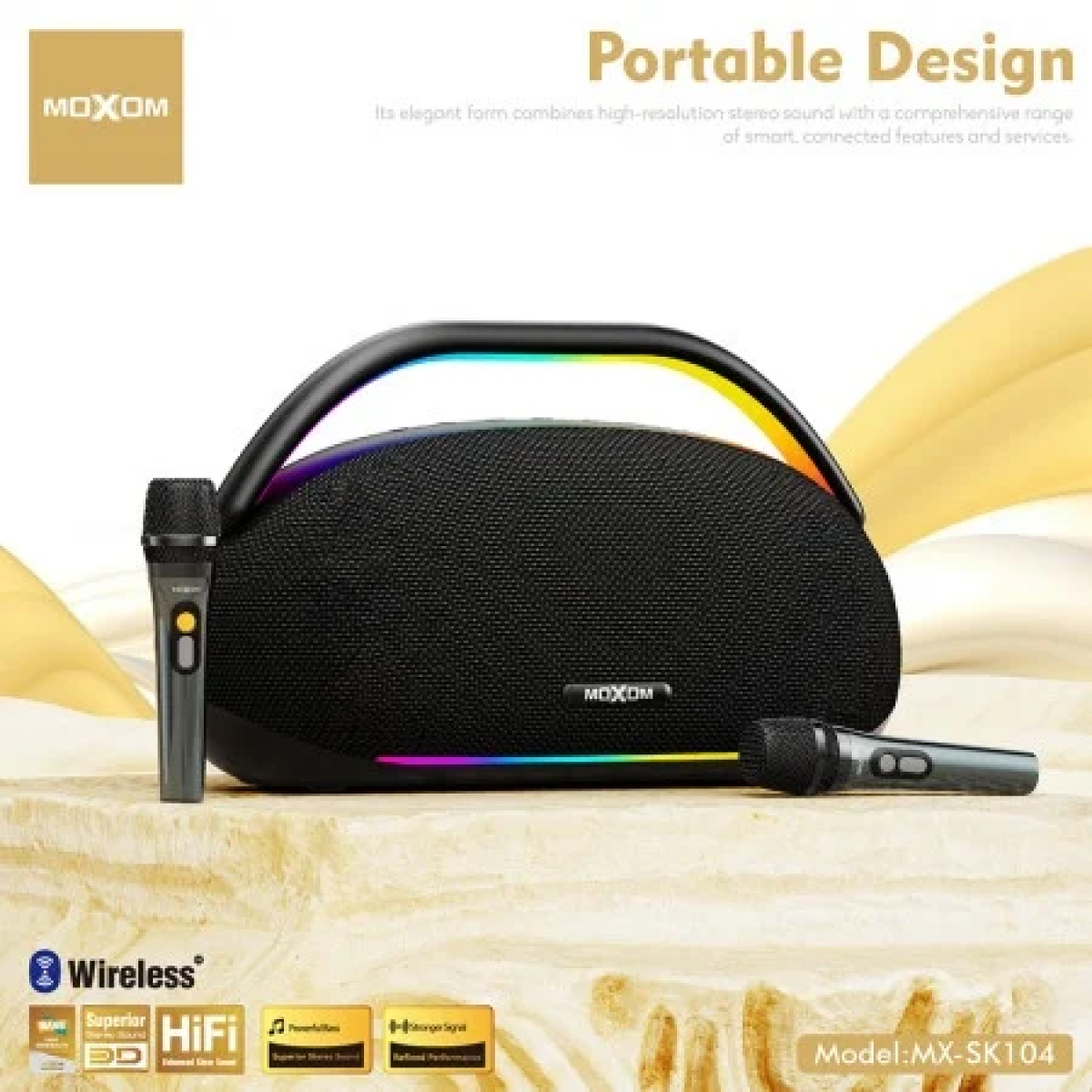 Ασύρματο Ηχείο Karaoke 400W με 2 Μικρόφωνα & RGB LED Moxom MX-SK104 - Image 3
