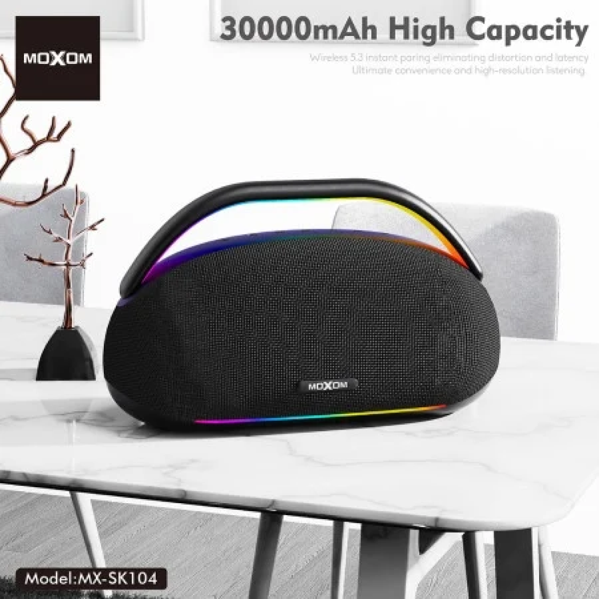 Ασύρματο Ηχείο Karaoke 400W με 2 Μικρόφωνα & RGB LED Moxom MX-SK104 - Image 2