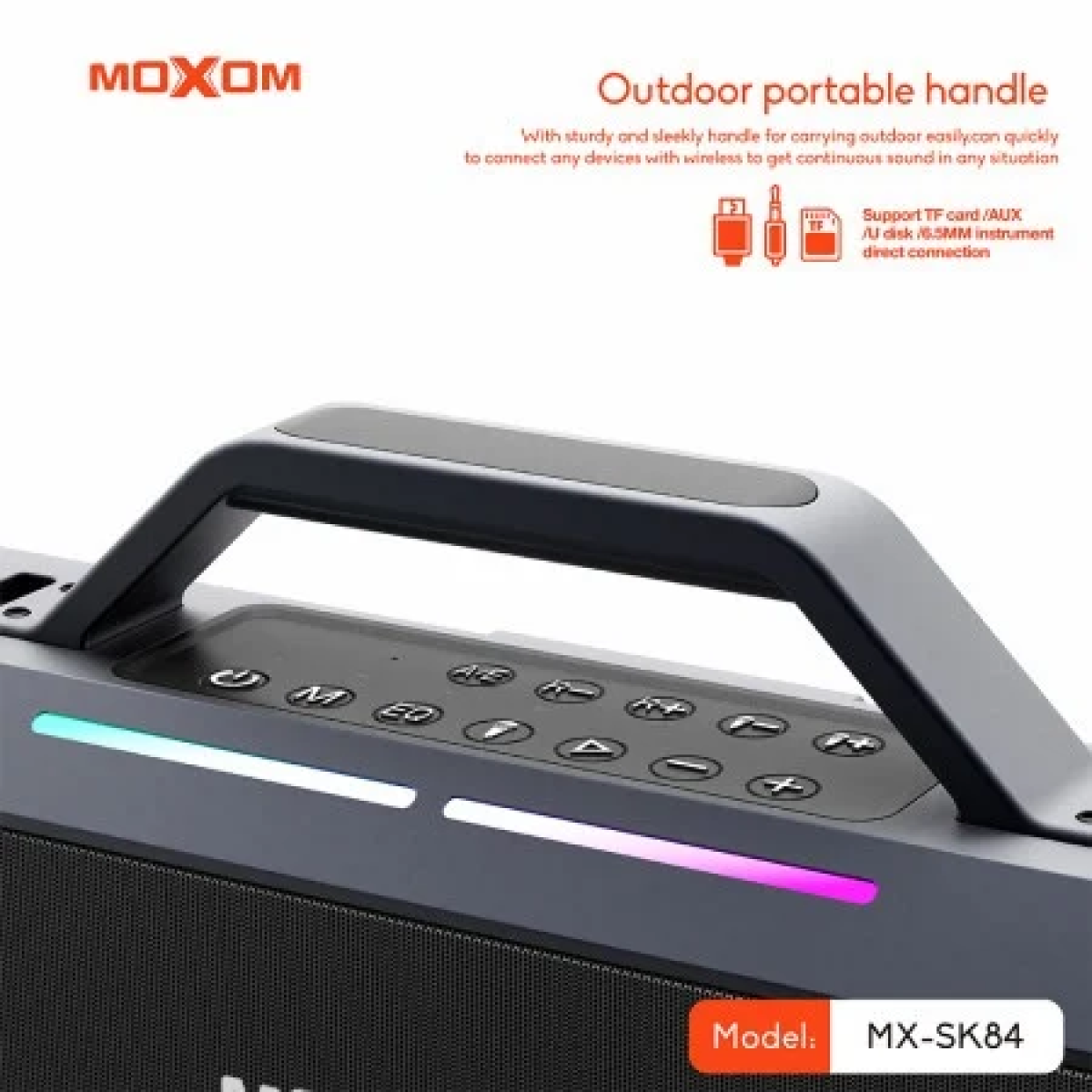 Ασύρματο Ηχείο Karaoke Bluetooth 5.3 150W με 2 Μικρόφωνα & RGB Φωτισμό Moxom MX-SK84 - Image 3