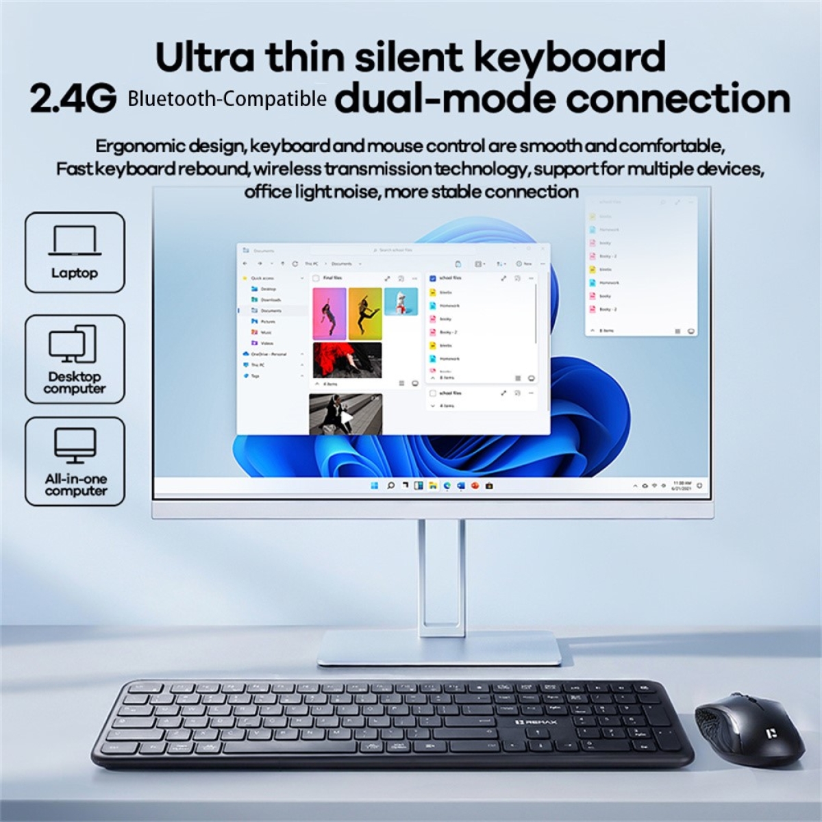 Ασύρματο Σετ Πληκτρολόγιο & Ποντίκι Bluetooth / 2.4G 1600 DPI Remax BT-07 - Image 6