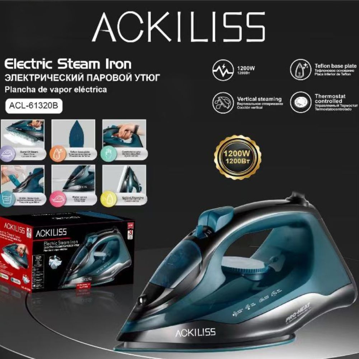 Ατμοσίδερο ACKILISS ACL-61320B 1200W με Πλάκα Teflon