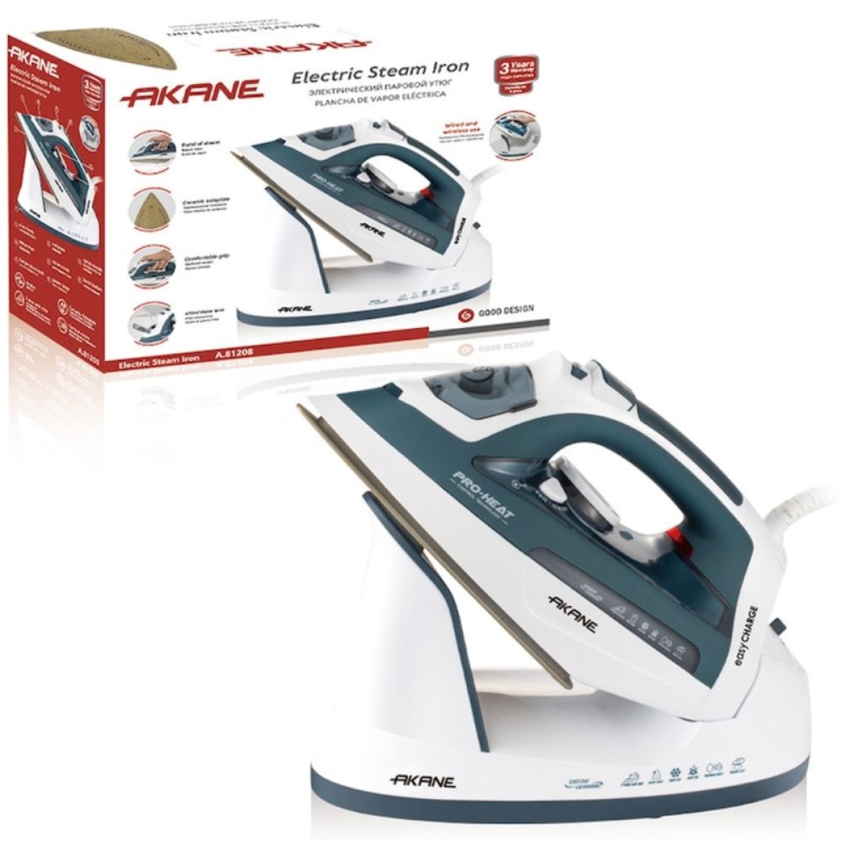 Ατμοσίδερο AKANE A.81208 2600W Ενσύρματο & Ασύρματο
