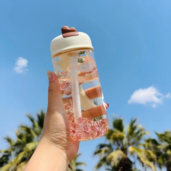 Μπουκάλι Νερού Tritan 450ml με Καλαμάκι και Καρδιά SHOTAY ST-7156
