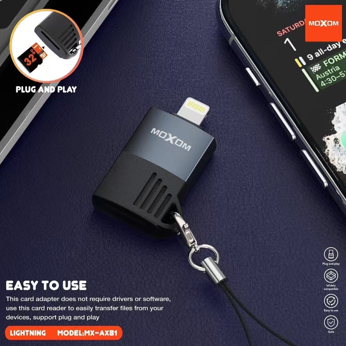 Card Reader Adapter Lightning USB 2.0 με Ταχύτητα 480Mbps Moxom MX-AX81 - Image 4