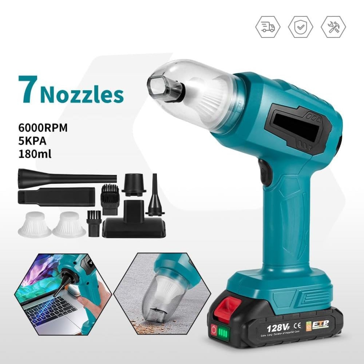 Επαναφορτιζόμενο Σκουπάκι Χειρός 5.000Pa 500W 5 σε 1