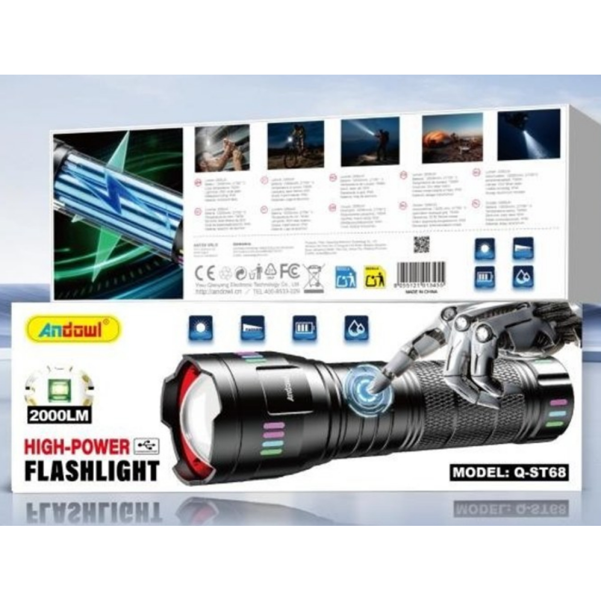 Επαναφορτιζόμενος Φακός LED 2000lm USB Type-C Andowl Q-ST68