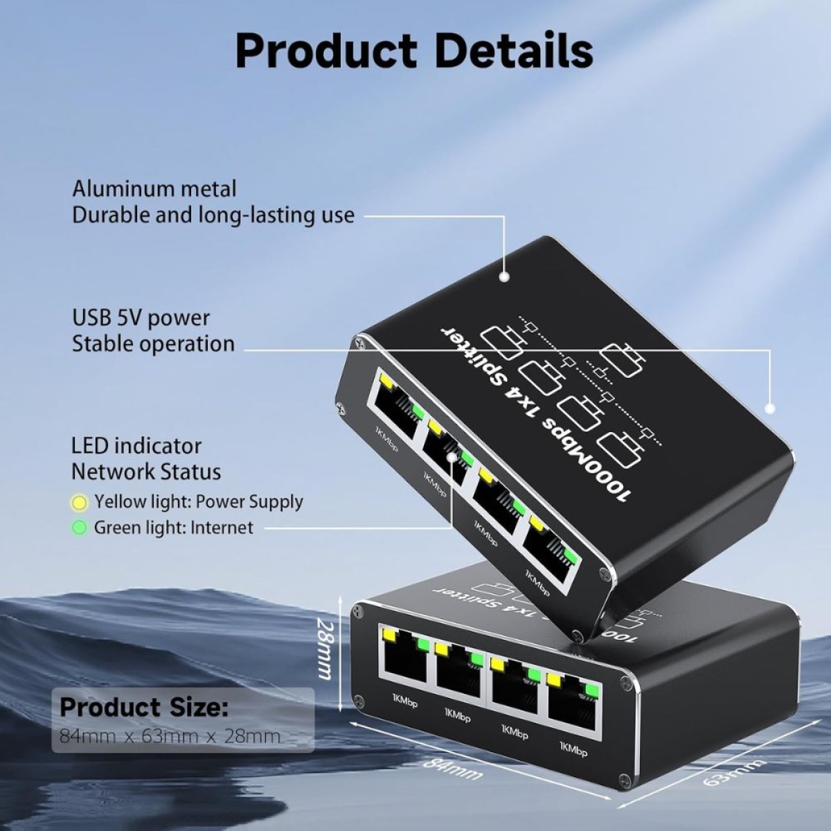 Ethernet Splitter RJ45 1 σε 4 Gigabit 1000Mbps
