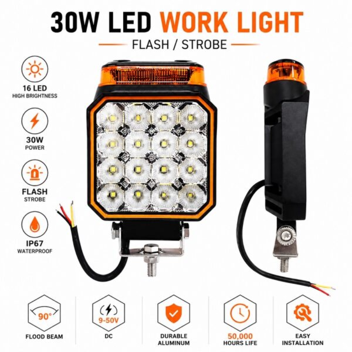 Φανάρι Εργασίας LED 30W 9-50V με Φως Προειδοποίησης W18437-3 - Image 2