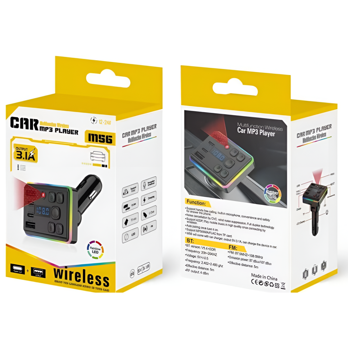 FM Transmitter Αυτοκινήτου Bluetooth με MP3 Player, USB 3.1A & RGB LED - M56