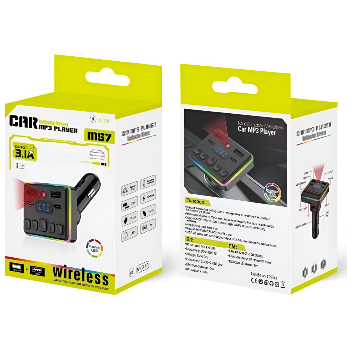 FM Transmitter Αυτοκινήτου Bluetooth με MP3 Player, USB 3.1A & RGB LED - M57 - Image 2