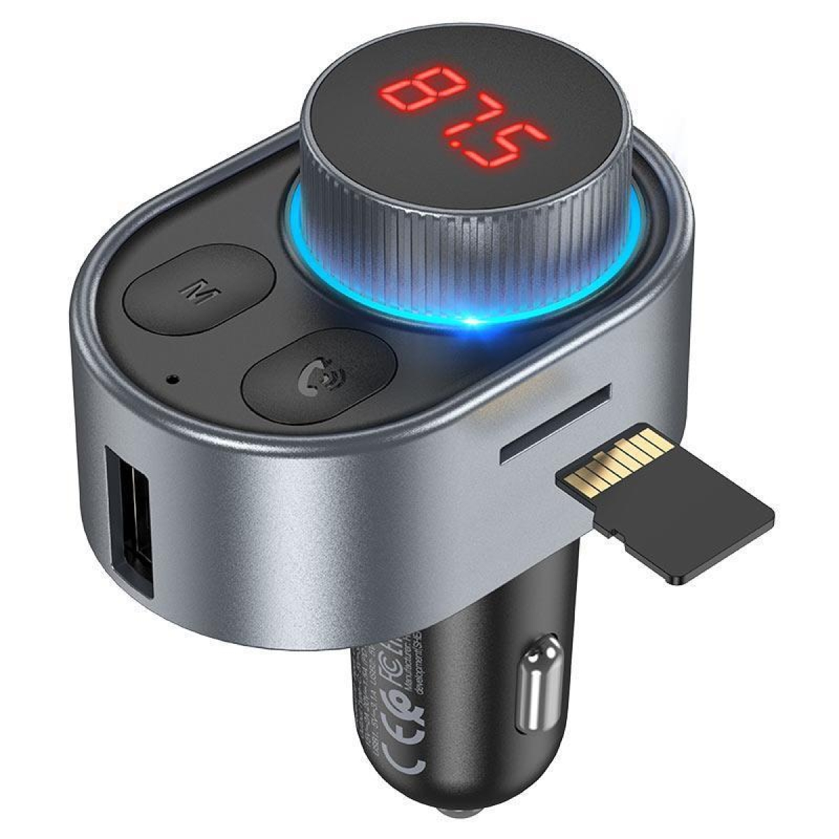 FM Transmitter Αυτοκινήτου με δυνατότητα σύνδεσης Bluetooth και USB Γκρί Hoco E72 - Image 3