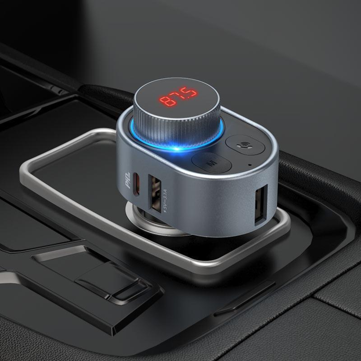 FM Transmitter Αυτοκινήτου με δυνατότητα σύνδεσης Bluetooth και USB Γκρί Hoco E72 - Image 5