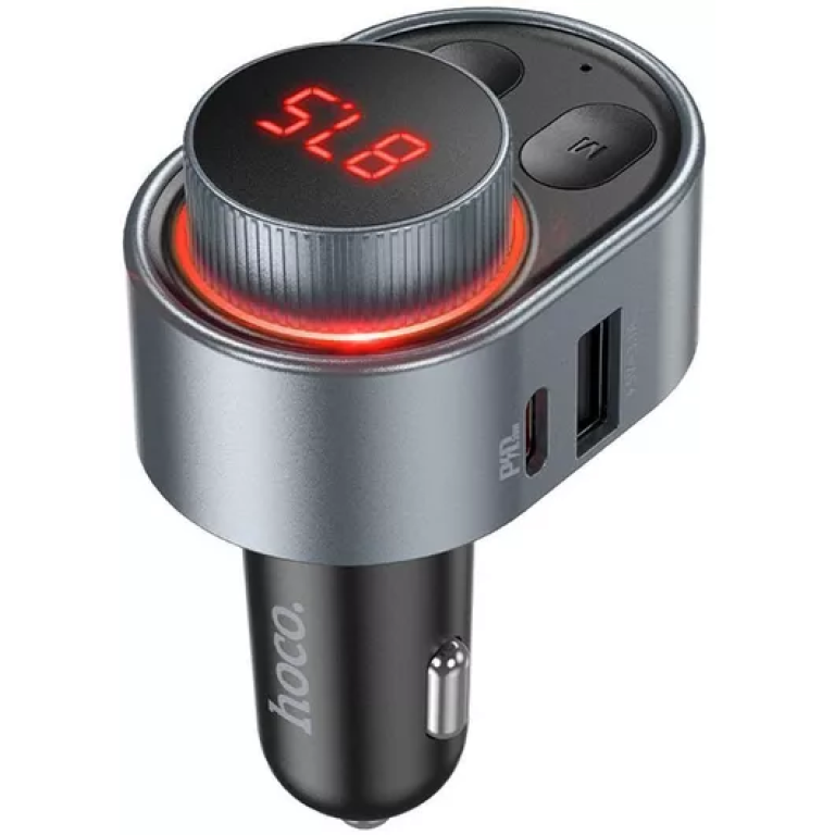 FM Transmitter Αυτοκινήτου με δυνατότητα σύνδεσης Bluetooth και USB Γκρί Hoco E72