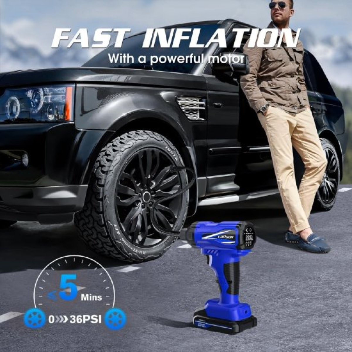Φορητή Επαναφορτιζόμενη Τρόμπα Αέρα 150PSI με Ψηφιακή Οθόνη Carsun T1811-1S - Image 7