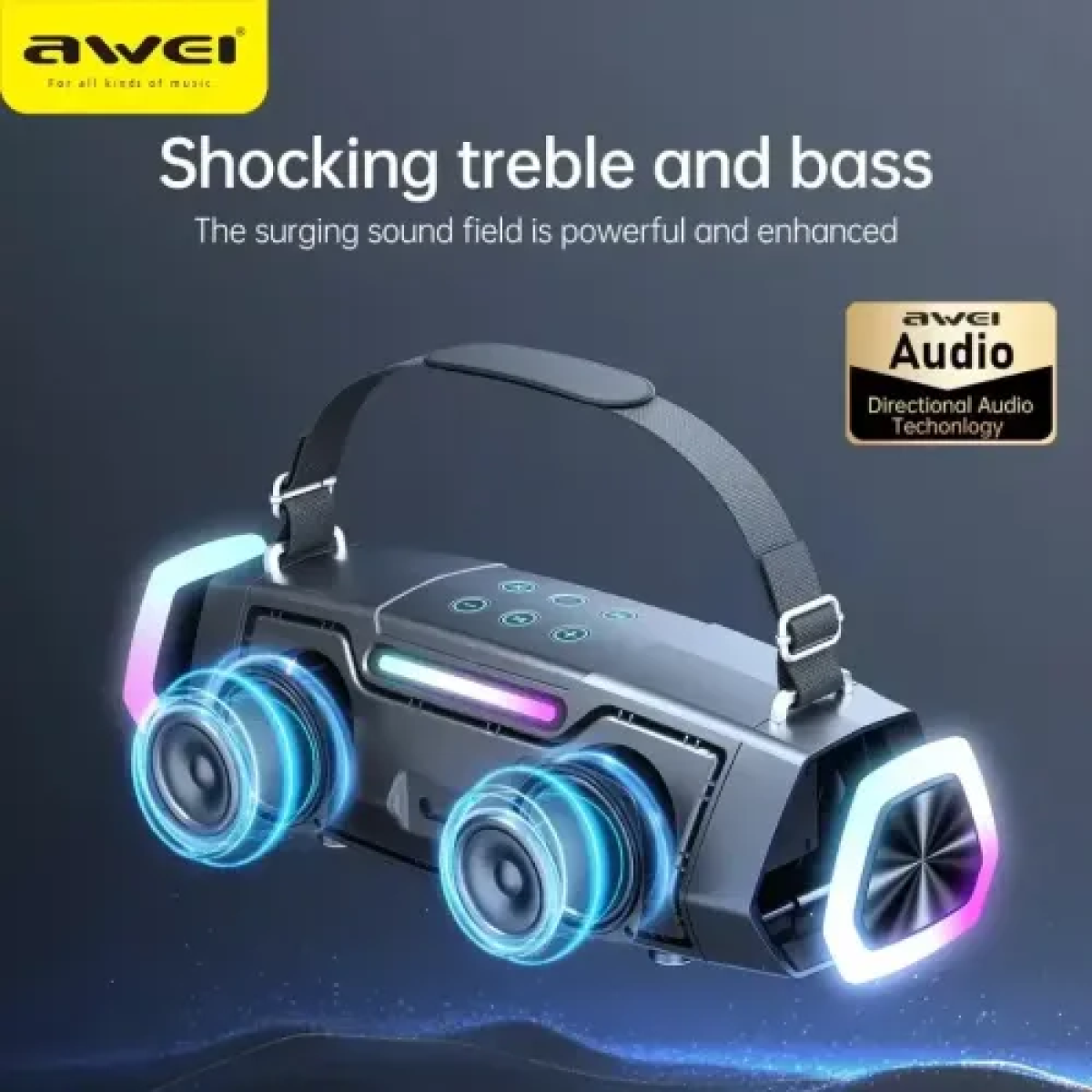 Φορητό Bluetooth Ηχείο Karaoke 60W με 2 Ασύρματα Μικρόφωνα RGB Awei KT28 - Image 2