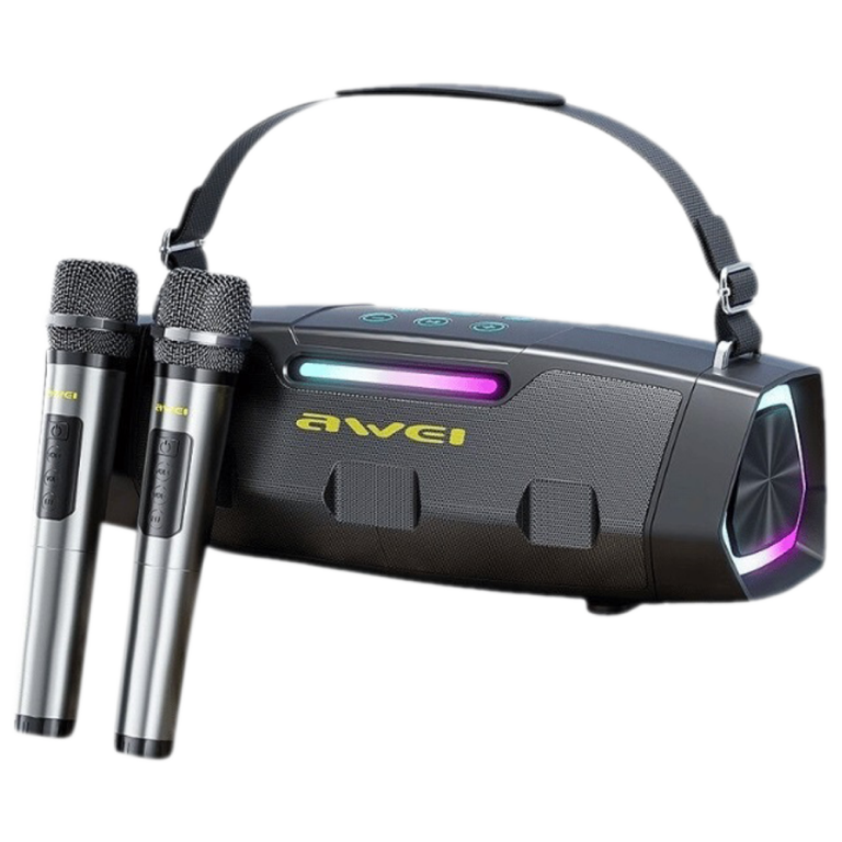 Φορητό Bluetooth Ηχείο Karaoke 60W με 2 Ασύρματα Μικρόφωνα RGB Awei KT28