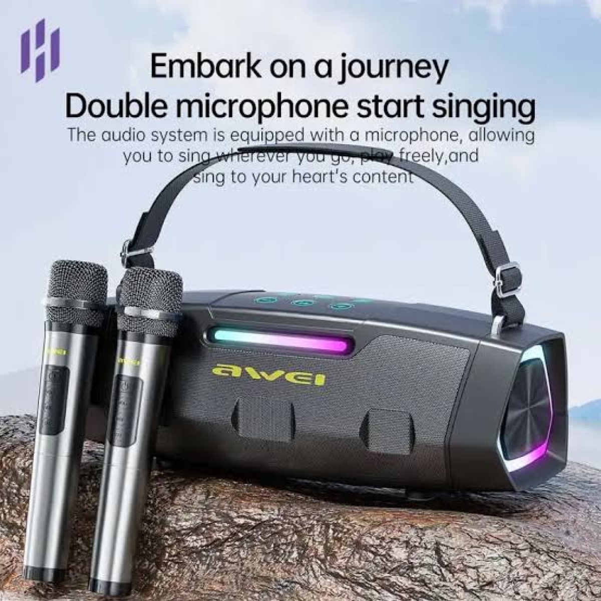 Φορητό Bluetooth Ηχείο Karaoke 60W με 2 Ασύρματα Μικρόφωνα RGB Awei KT28 - Image 3