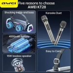 Φορητό Bluetooth Ηχείο Karaoke 60W με 2 Ασύρματα Μικρόφωνα RGB Awei KT28 - Image 4