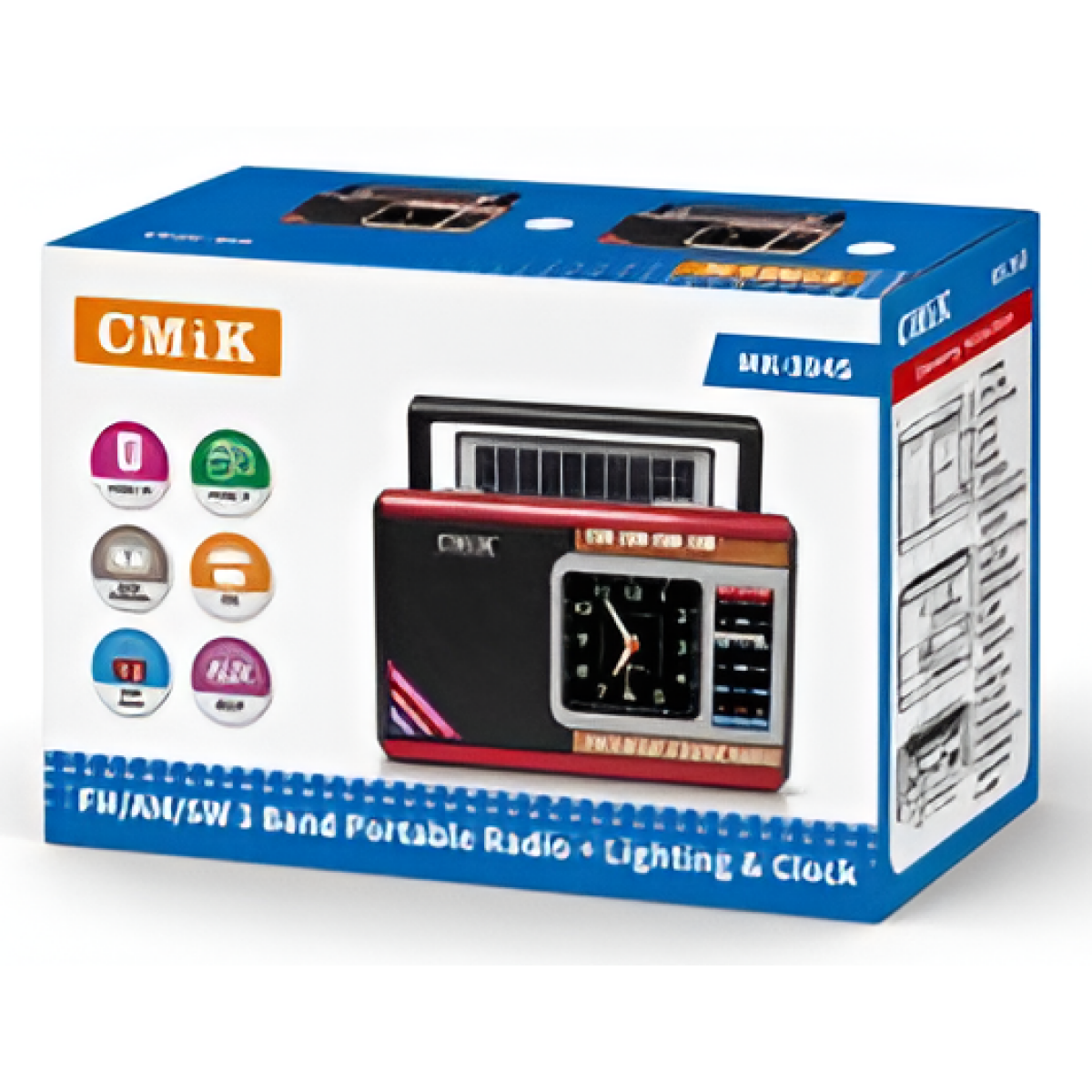 Φορητό Ραδιόφωνο AM/FM/SW με Φακό LED Ηλιακή Φόρτιση & Ρολόι CMiK MK-394