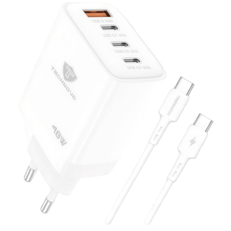 Φορτιστής 48W PD & QC3.0 με 4 Θύρες και Καλώδιο USB-C 1m TECHNOVO TN-F071