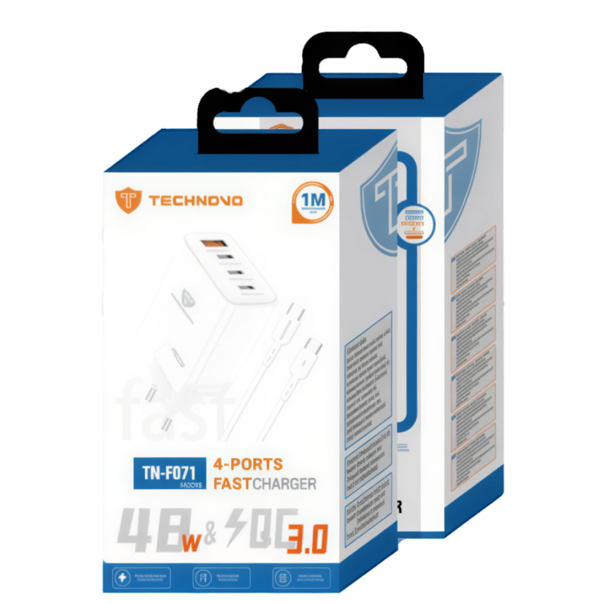 Φορτιστής 48W PD & QC3.0 με 4 Θύρες και Καλώδιο USB-C 1m TECHNOVO TN-F071 - Image 2